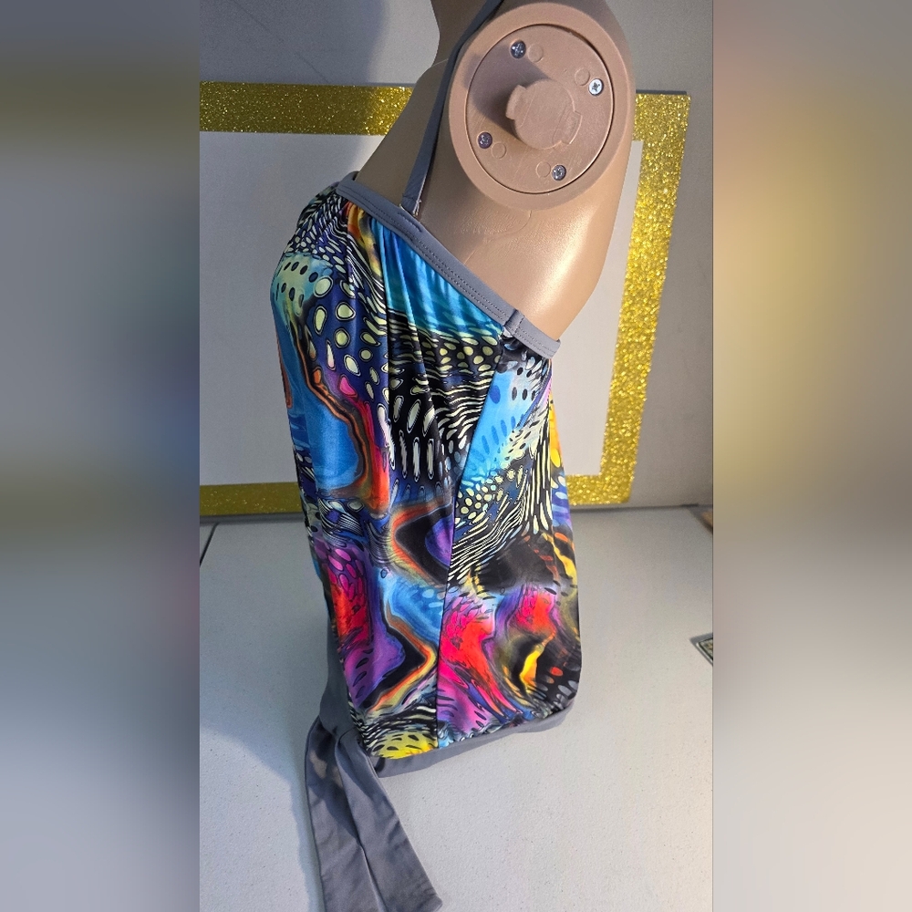 Dippin' Daisy's Multicolor Tankini Top Size 8 Removeable Halter Tie Strap USA - Picture 13 of 17